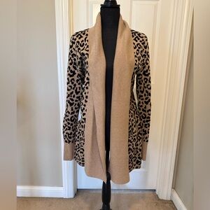 Leopard Print Open Front Cardigan Sweater - Camel/Black